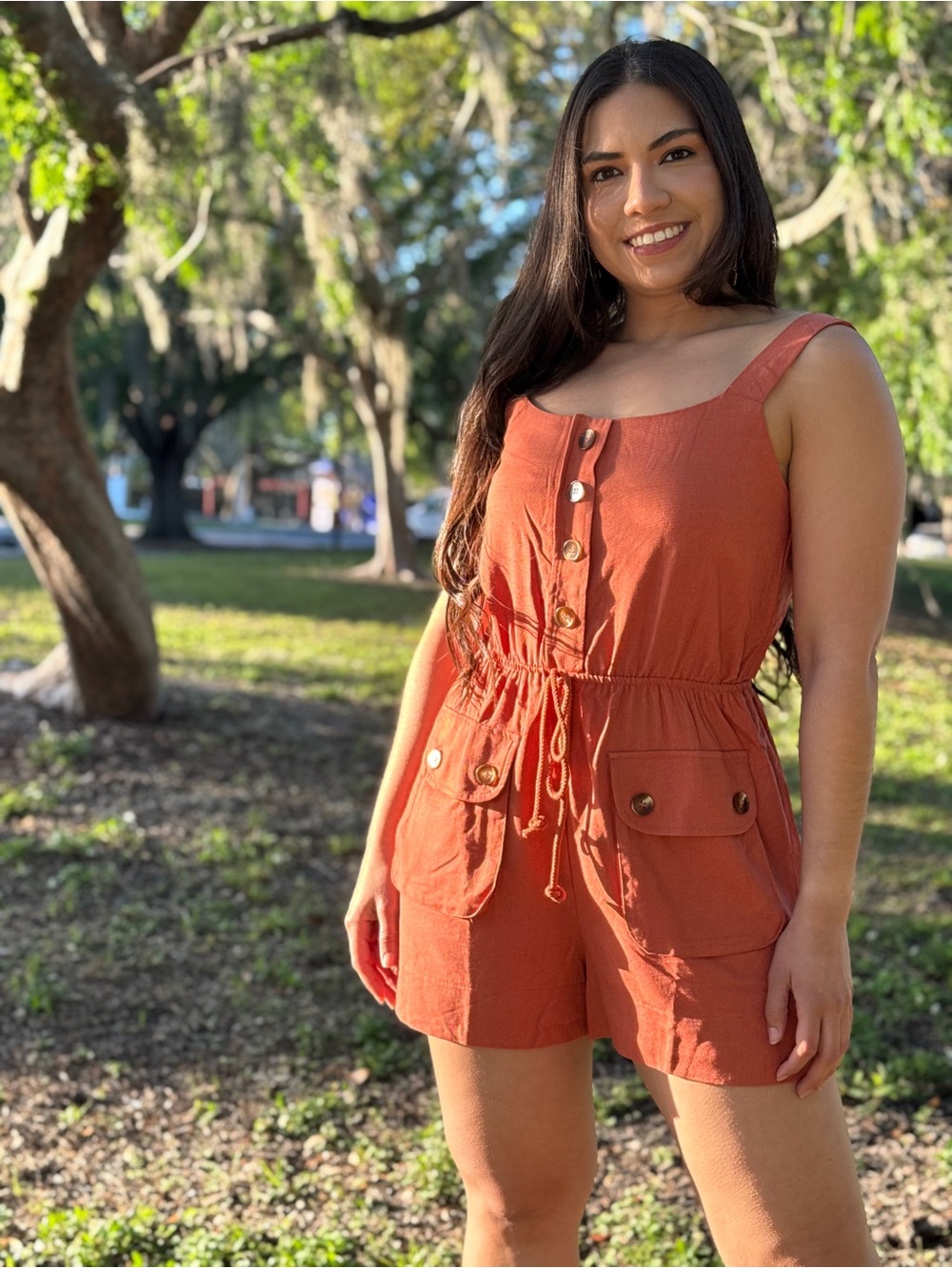Sleeveless Rust Button-Front Romper